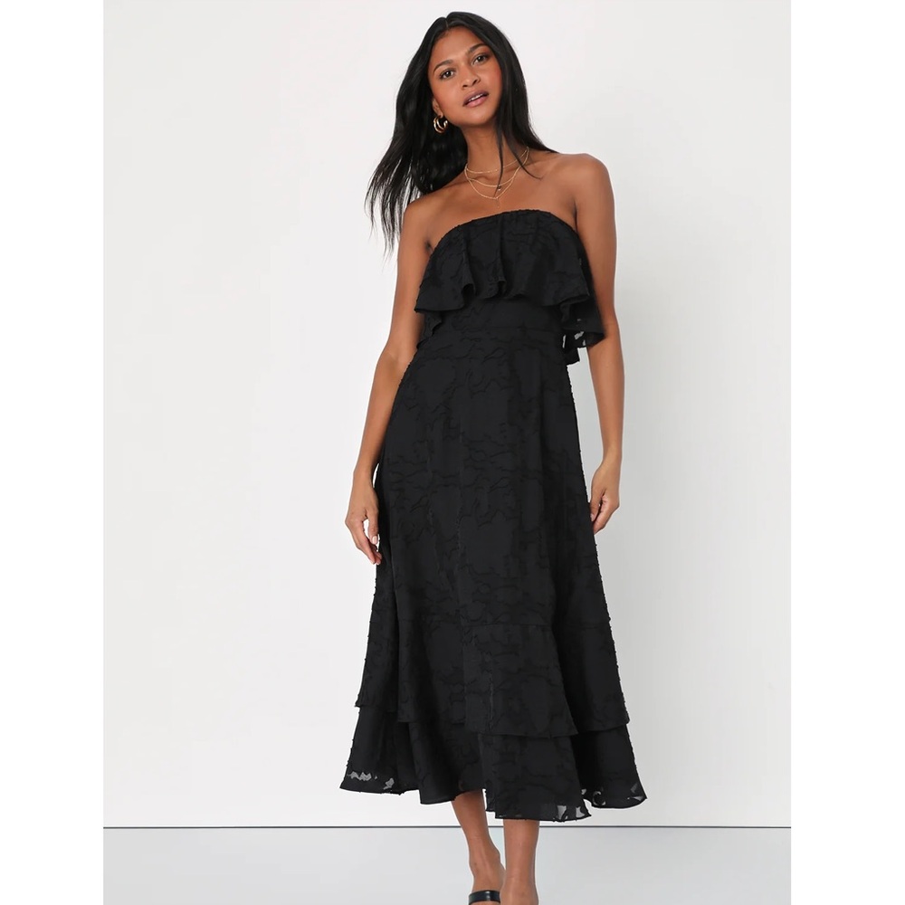 Love You So Truly Black Burnout Floral Strapless Midi Dress Size Medium - Picture 3 of 13